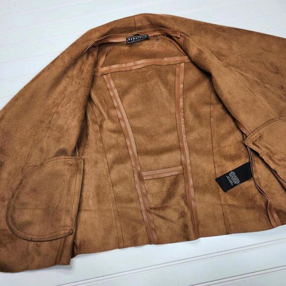 Bagattelle Women's Camel Brown Vegan Leather Open Front Waterfront Jacket Small - Picture 5 of 5